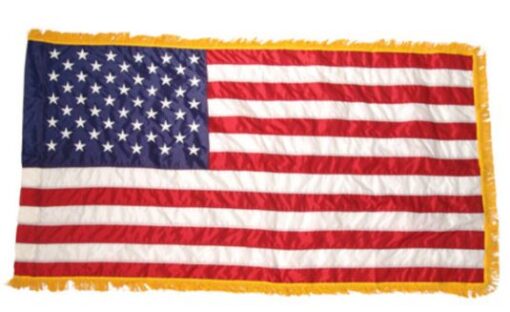 Colonial Nyl-Glo U.S. Flag with Fringe, Indoor American Nylon Flag with Pole Hem and Fringe, Indoor U.S Nylon Flag with Pole Hem and Fringe, Indoor/Parade American Flag with Pole Sleeve and Gold Fringe