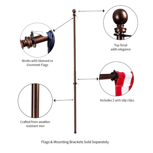 Bronze 5' Metal Flagpole, Extendable Metal House Flagpole Bronze, Bronze Extendable Metal House Flagpole, Bronze Metal House Flagpole