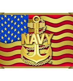 Navy anchor logo over embossed American Flag Belt Buckle