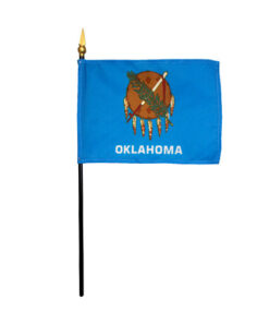 4 in. X 6 in. Oklahoma Mounted on a 10 in. Black Staff with Gold Spear tip