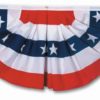 Celebrate your patriotism with our vibrant American Full Polycotton Pleated Fan the red, white, and blue patriotic buntings! This Polycotton 4'x8' Pleated Fan With Stars and has five stripes. Made of durable polycotton. Double stitched all around the edge and strengthened by heavy canvas header. 3 solid brass grommets.